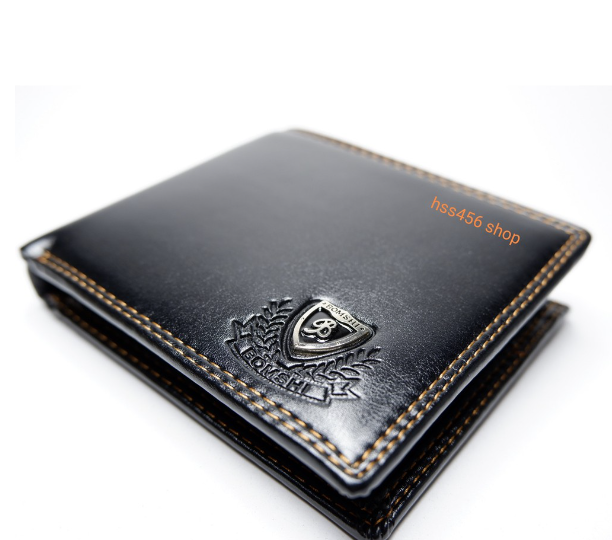 RAY46-กระเป๋าสตางค์ผู้ชาย BOMSHI ใบสั้น #B015 (ดำ โล่)