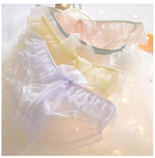 PAN68 กางเกงในสวยหวานสีลูกกวาดขอบระบายเค้กกางเกงในทรงสามเหลี่ยมสไตล์ญี่ปุ่นซีทรูบางเฉียบลูกไม้ติดโบว์เอวต่ำสำหรับสาวๆ