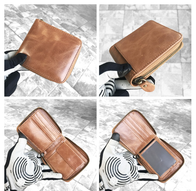 RAY22-หนังวัวแท้ ๛ กระเป๋าสตางค์ กระเป๋าตังค์ กระเป๋าตัง กระเป๋าเงิน กระเป๋าหนังวัว ซิปรอบ วินเทจ S3-77