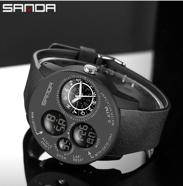 EW74-Sanda นาฬิกาข้อมือควอตซ์แฟชั่น กันน้ํา สไตล์ทหาร หรูหรา สําหรับบุรุษ