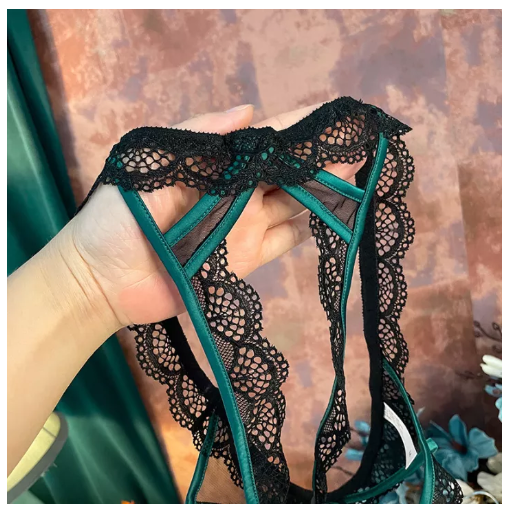 PAN73 กางเกงในผู้หญิงแต่งพู่งานแฮนด์เมดงานฝีมือหนักสไตล์ฝรั่งเศสกางเกง T รูปตัว T ฉลุลายหุ้มขอบผ้าซาตินลูกไม้เอวต่ำเซ็กซี่