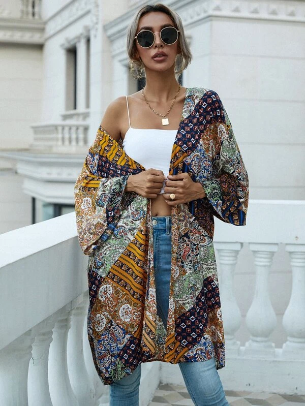 กิโมโน ลายดอกไม้ และ ลายลูกน้ำ สวมด้านหน้า  mm-258