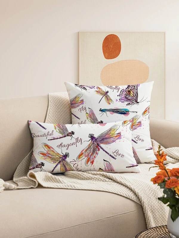 หมอนอิง ไม่มีฟิลเลอร์ แมลงปอ & พิมพ์ ตัวอักษร 1 ชิ้น a-70