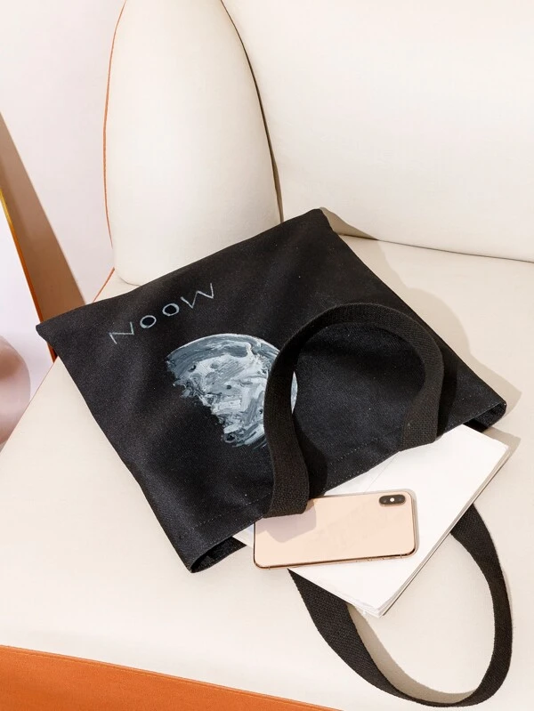 กระเป๋าช้อปปิ้ง ความจุขนาดใหญ่ ภาพกราฟิกรูปดวงจันทร์ n-225