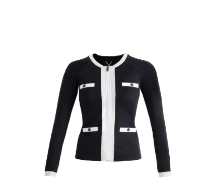 VA46-SS2022/1 UV JACKET BLACK TRIM WHITE เสื้อแขนยาวซิบหน้า มีฟองน้ำในตัวผ้าหนา กัน UV UPF 50+