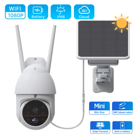 GE116-กล้องวงจรปิดโซล่าเซลล์ กล้องวงจรปิดไร้สาย 5MP 1080P PTZ Wifi กล้อง IP กลางแจ้ง 4X ซูมดิจิตอล AI มนุษย์ตรวจจับไร้สายกล้อง H.265 P2P เสียง Security Camera 360°