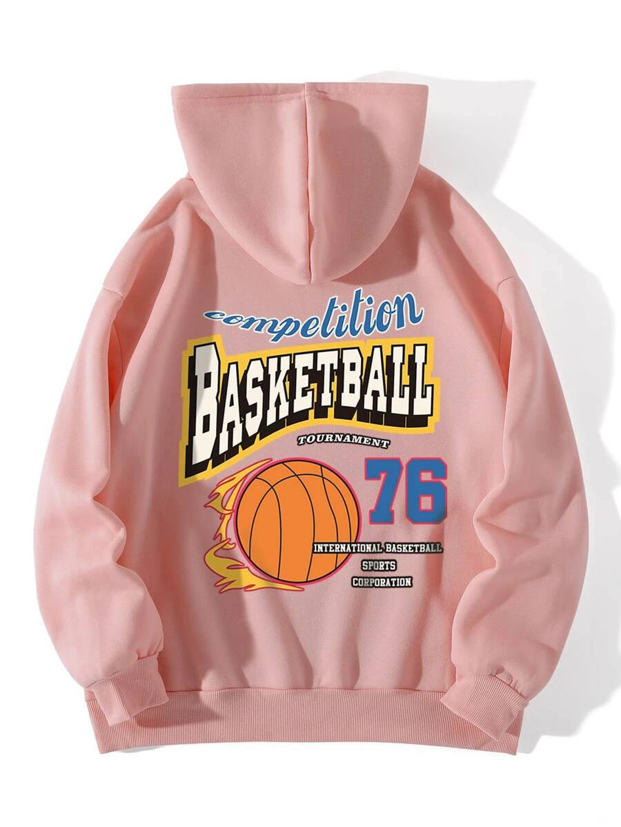 ฮู้ดดี้ ลายบาสเก็ตบอล และ ลายตัวอักษร เชือกผูก ซับในเก็บความร้อน  cc-75