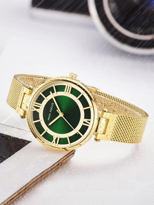 นาฬิกาควอทซ์ ตัวชี้ แบบกลม สายรัดตาข่าย  น-0138