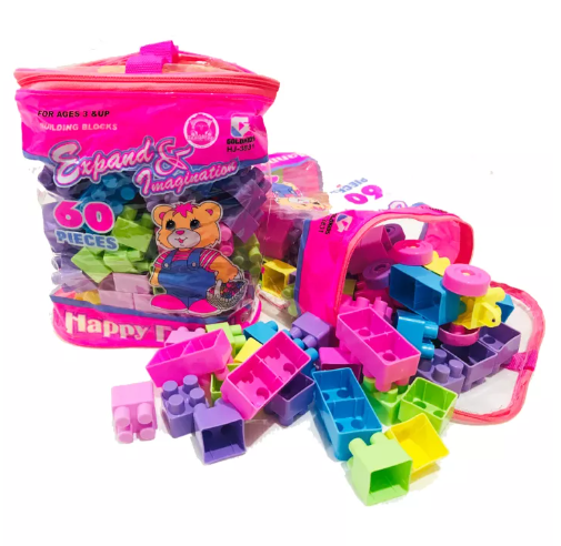 JIN58-บล็อคตัวต่อ 60 ชิ้น ขนาดใหญ่ พร้อมกระเป๋าหิ้วถุง ช่วยเสริมพัฒนาการ สร้างความคิด ตัวต่อ บล็อกตัวต่อ ของเล่นเด็ก บล๊อก บล็อค ชุดตัวต่อ