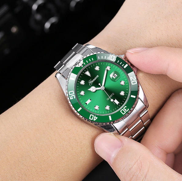 EW89-Geneva นาฬิกาข้อมือสําหรับผู้ชายสายสแตนเลสหรูหราพร้อมปฏิทิน