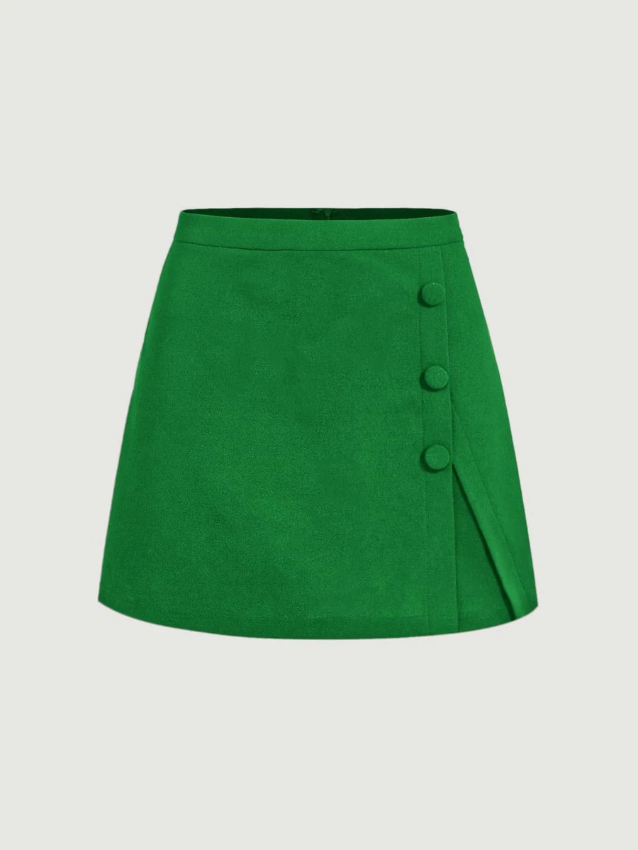 กระโปรง สีพื้น กระดุมด้านหน้า ซิปหลัง jj-20