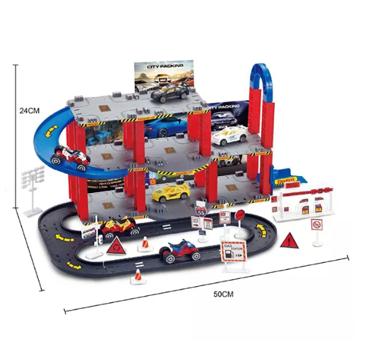 JIN02-สุดคุ้ม ชุดลานจอดรถ เซ็ตรถราง ของเล่นเด็ก ต่อสนุกได้หลายแบบ CITY PARKING ต่อได้ 59 ชิ้น พร้อมกับรถ 4 คัน