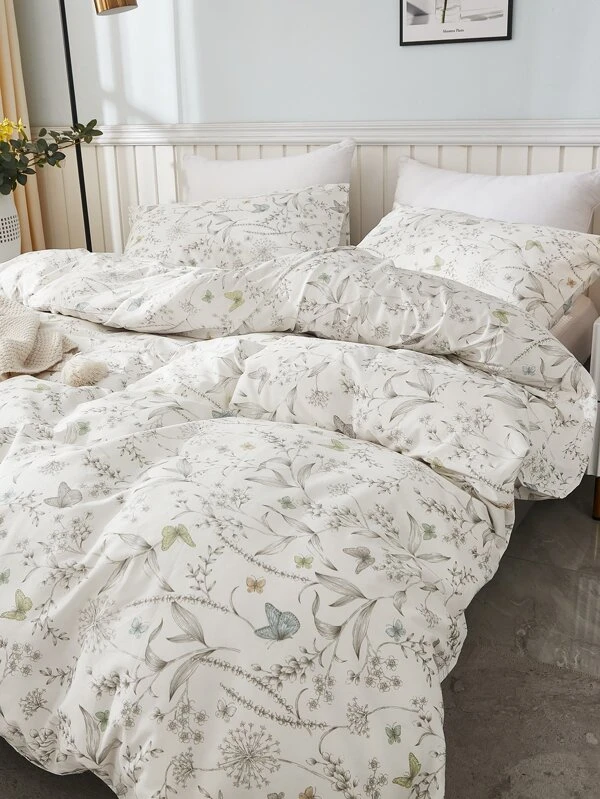 ชุดปลอกผ้านวม ไม่มีฟิลเลอร์ ลวดลาย ดอกไม้ & ผีเสื้อ t-8