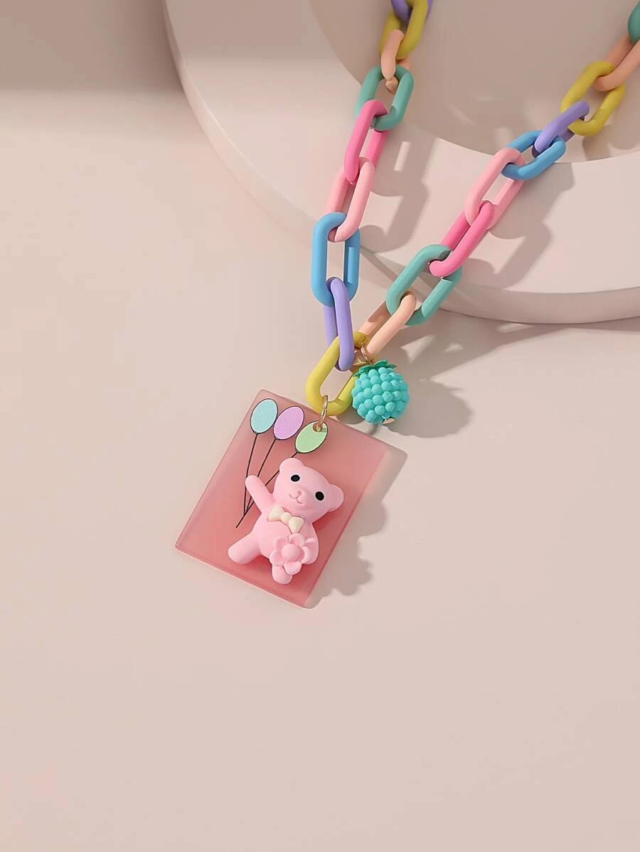 สร้อยคอ หมี รายละเอียด จี้ ทรง เรขาคณิต สีสุ่ม kk-117