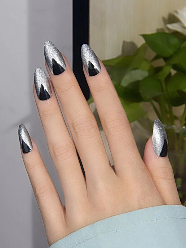 24 ชิ้น ยาว เล็บปลอม ทรงอัลมอนด์ & ตะไบเล็บ 1 ชิ้น & 1 แผ่น แถบสาย c-66