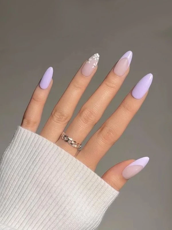 24 ชิ้น เล็บปลอม ทรงอัลมอนด์ ยาว & ตะไบเล็บ 1 ชิ้น & เทป 1 แผ่น c-59