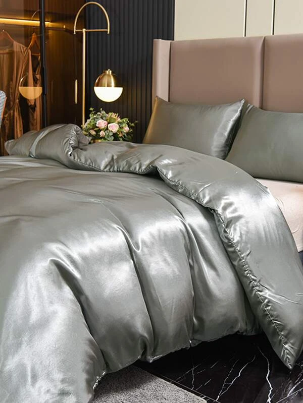 ชุดปลอกผ้านวม ไม่มีฟิลเลอร์ สีพื้น ผ้าซาติน ค-9