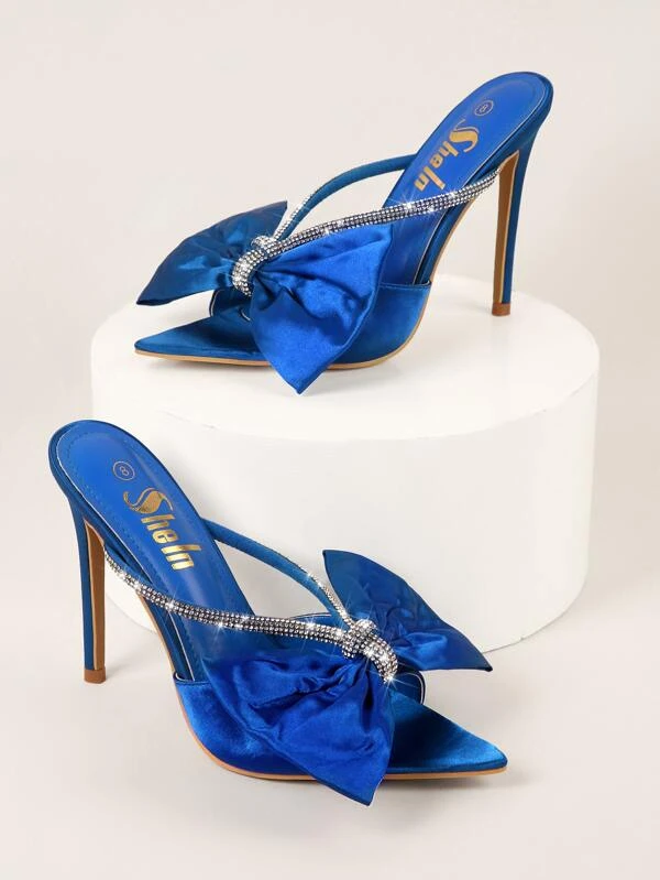 รองเท้าส้นสูง ผ้าซาติน ทรงหัวเหลี่ยม โชว์หลัง Mule l-54