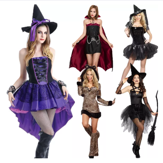 SE55@Adult Women Vampire Witch Cosplay Costume Holiday Party Demon Magician Tuxedo Suit Sexy Cat Maid Dress Halloween Masquerade Costumes
