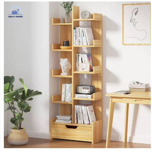 UTI78-ตู้เก็บหนังสือ ชั้นวางหนังสือ ชั้นวางหนังสือตั้งพื้น ชั้นวางของ ตู้วางหนังสือ ตู้โชว์ พร้อมลิ้นชักเตรียมจัดส่ง