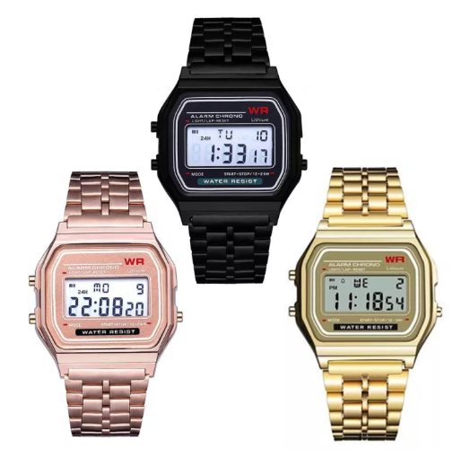 EW47-ชายและหญิงนาฬิกา LED อิเล็กทรอนิกส์นาฬิกา WR เข็มขัดเหล็ก A159 แฟชั่นนาฬิกามัลติฟังก์ชั่นนาฬิกา LED นาฬิกาผู้ชายนาฬิกาผู้หญิงนาฬิกานักเรียน