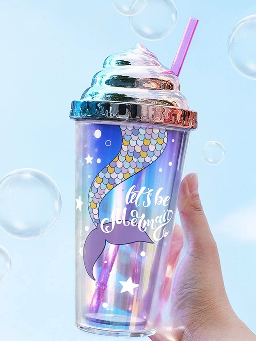 ทัมเบลอร์ ทันสมัย การ์ตูน นางเงือก & ลายดาว พกพาได้ พร้อม ฟาง สำหรับ บ้าน 1 ชิ้น  pp-73