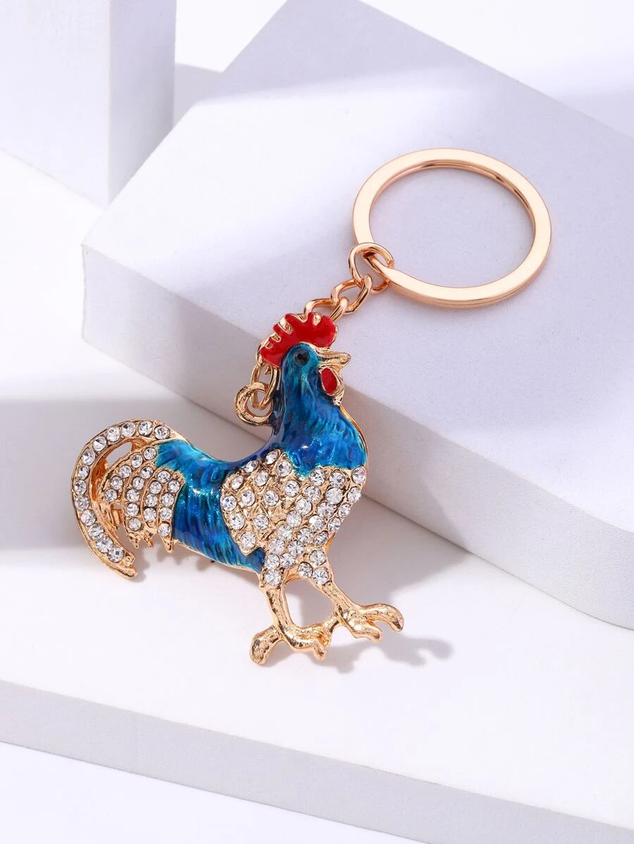 พวงกุญแจ ตกแต่ง พลอยเทียม ไก่ จี้  k-043