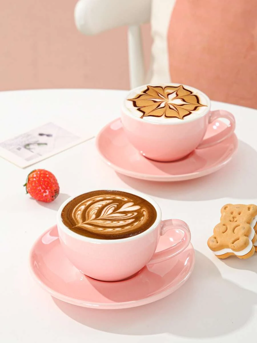 1 ชิ้น สีพื้น ถ้วยกาแฟ & 1 ชิ้น จาน  oo-108