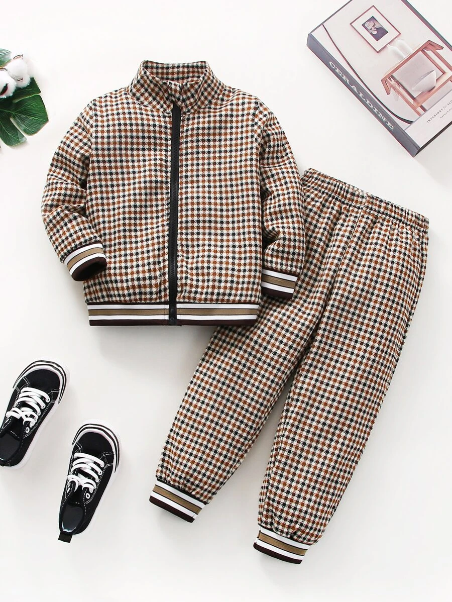 เด็กผู้ชาย แจ็กเกต พิมพ์ ฮาวด์สทูธ & กางเกง b-21