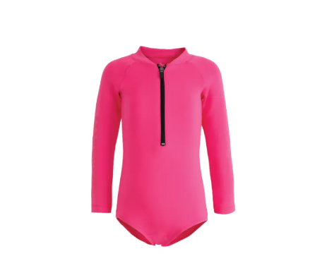 VA01-KIDS COLLECTION PINK BODYSUIT SS2022 ชุดว่ายน้ำเด็ก ชุดบอดี้สูทแขนยาว ผ้าหนา กัน UV UPF 50+