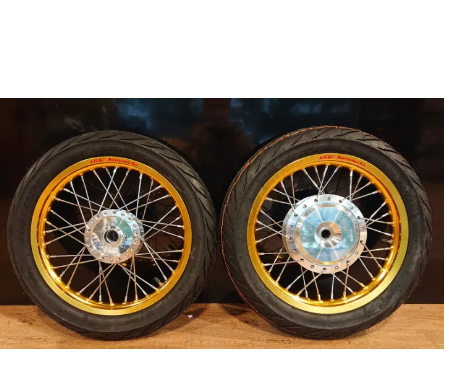 FU13-ชุดล้อทองขอบเรียบ ขอบ 14' พร้อมยางนอกลายไฟ+ยางใน 1.40x14,1.60x14 ดุมกระจก ใส่ Click-125i