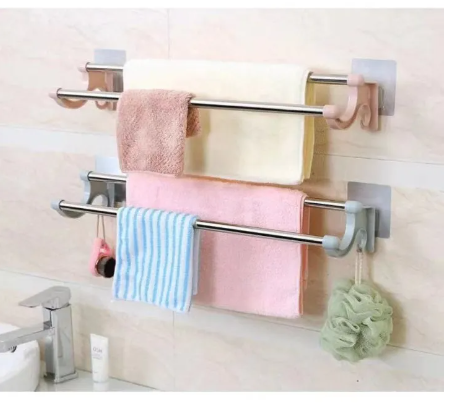 SA63-ชั้นวางผ้าเช็ดตัวสแตนเลสไม่ต้องเจาะรู ติดตั้งง่าย แขวนผ้าขนหนู ราวตากผ้าในห้องน้ำ 60cm