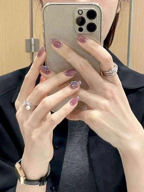 24 ชิ้น เล็บปลอม ทรงเหลี่ยม สั้น & ตะไบเล็บ 1 ชิ้น & เทป 1 แผ่น  ค-62