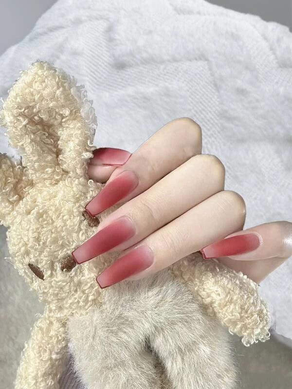 24 ชิ้น เล็บปลอม ยาว คอฟฟิน ออมเบร & ตะไบเล็บ 1 ชิ้น & 1 แผ่น เทป c-52