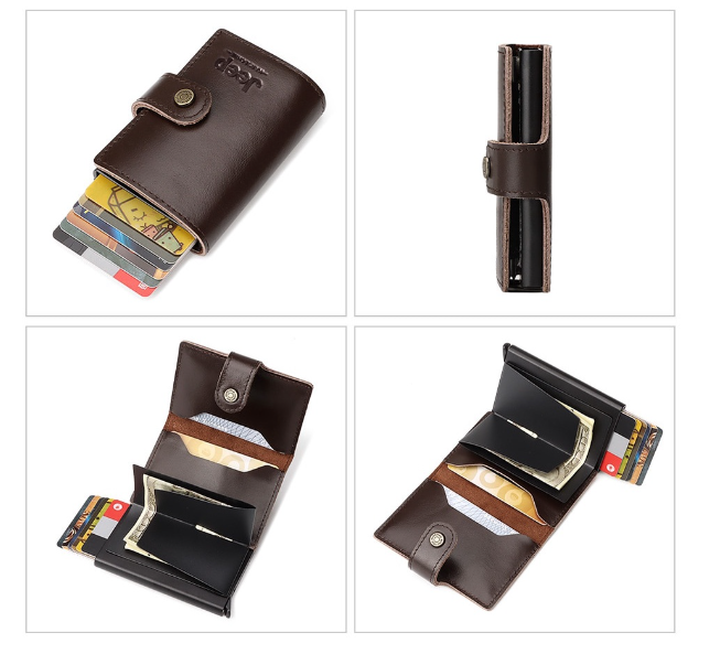 HU25-HUMERPAUL กระเป๋าสตางค์หนังวัวแท้ RFID แบบบาง ใส่บัตรเครดิตได้ สไตล์มินิมอล สําหรับผู้ชาย