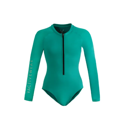 VA38-SS2022 BASIC BODYSUIT GREEN บอดี้สุทแขนยาวซิบหน้า มีฟองน้ำในตัวผ้าหนา กัน UV UPF 50+