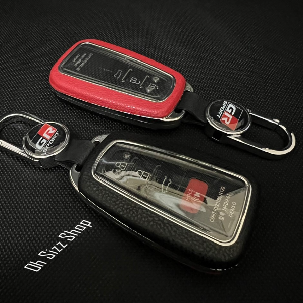 K82-เคสรีโมทดำแดง GR รถ Toyota Cross Altis Camry CHR GR Sports หุ้มหนังสีพาสเทล ด้านหน้าปุ่มกดและด้านหลังปกป้องกันรอย