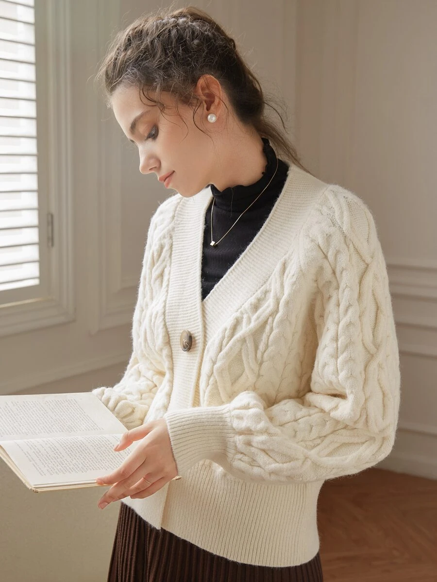 Knit Mix คาร์ดิแกน ถักลายสายเคเบิล แขนเสื้อตะเข็บเย็บเฉียง  i-25