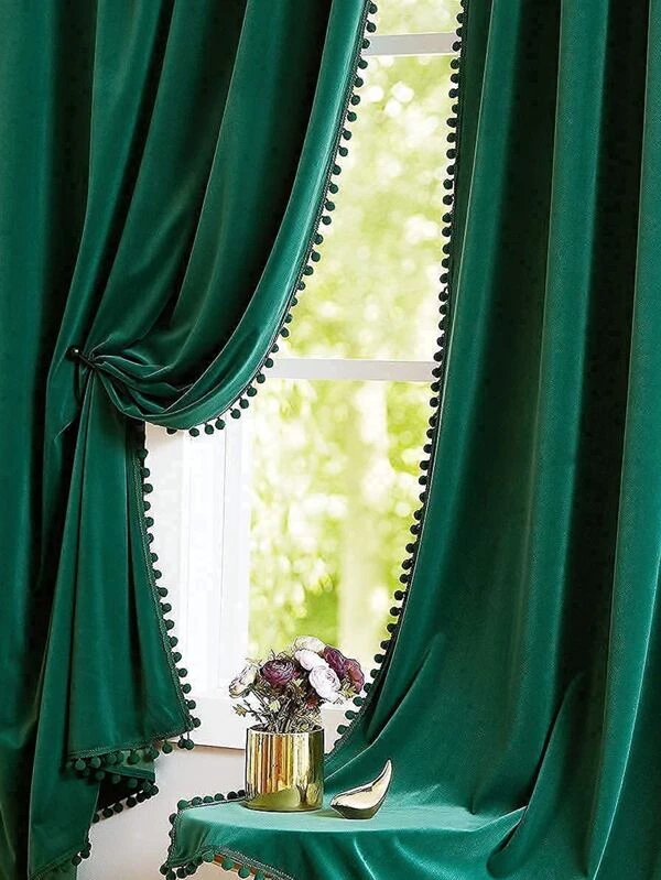 ผ้าม่านเดี่ยว ตกแต่ง ปอมปอม  0050