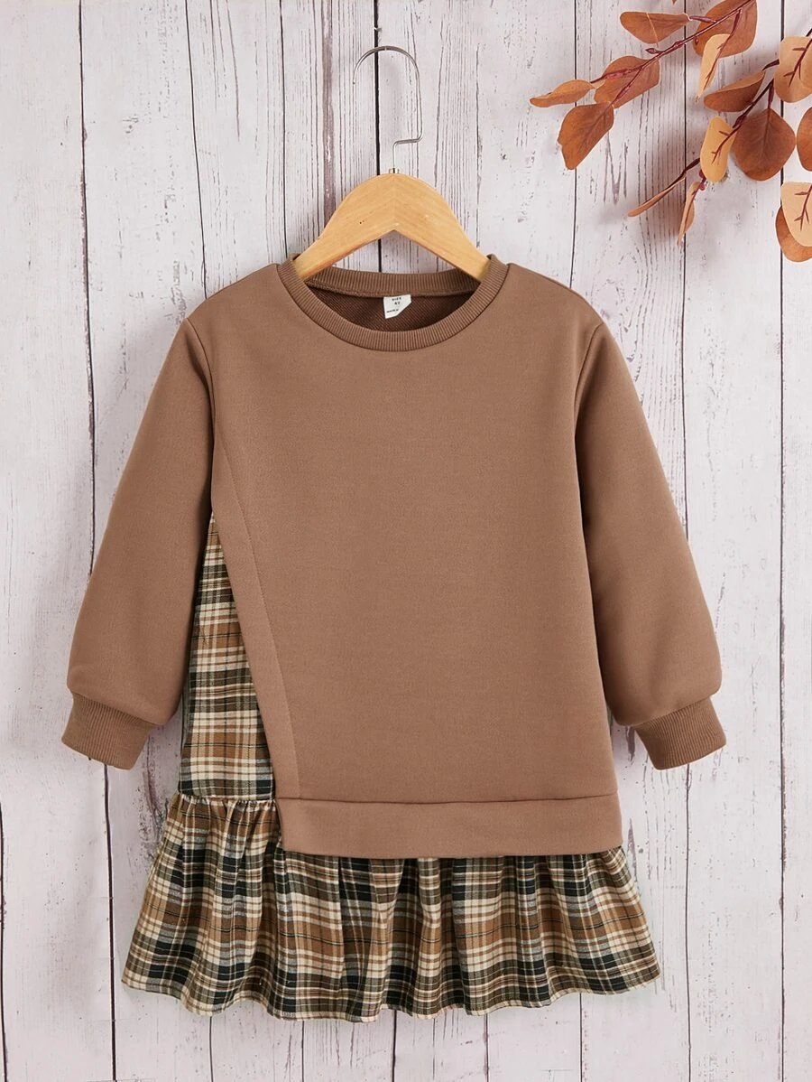 เดรส เสื้อสวมหัว เด็กเล็กผู้หญิง ลายแพลต ชายระบาย a-53