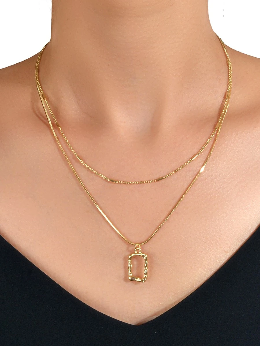 สร้อยคอ จี้ ทรง เรขาคณิต 2 ชิ้น  kk-70