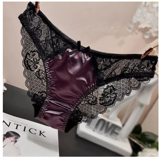 PAN82 กางเกงในลูกไม้เซ็กซี่สไตล์ยุโรปและอเมริกาสำหรับผู้หญิงกางเกงในทรงสามเหลี่ยมผ้าซาตินผูกโบว์เอวต่ำแบบซีทรูสุดฮอตใส่สบายเป้าผ้าฝ้ายแท้