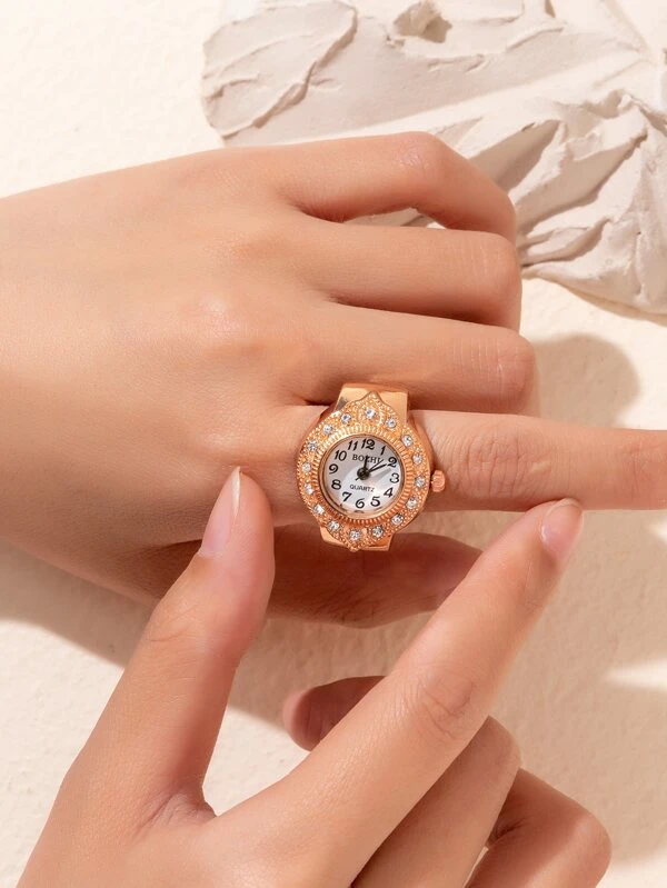 นาฬิกาข้อมือ เครื่องควอตซ์ ติดเพชร หน้าปัดกลม  น-0125