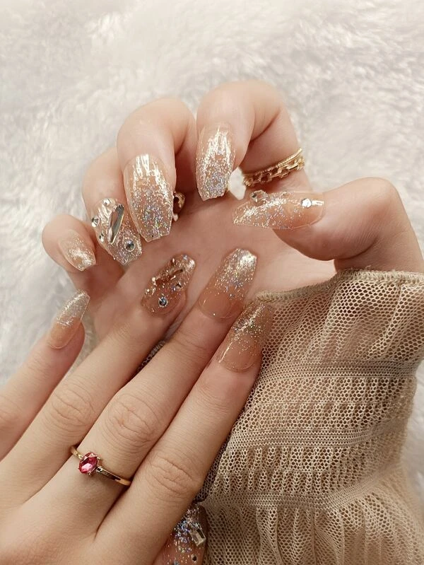 24 ชิ้น เล็บปลอม ทรงคอฟฟิน ยาว & ตะไบเล็บ 1 ชิ้น & เทป 1 แผ่น c-55