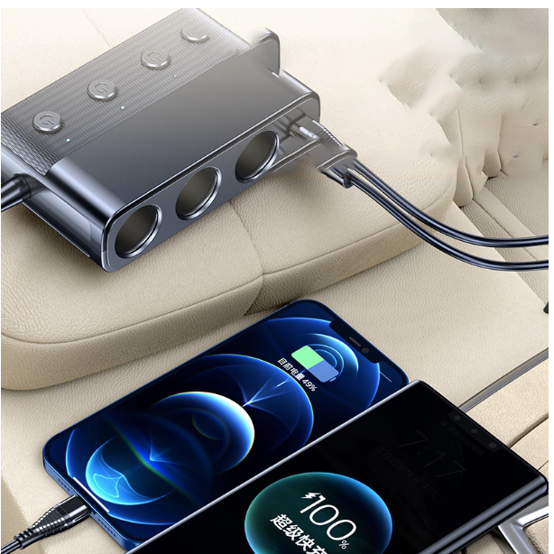GX17-ที่ชาร์จเร็วในรถ เล็กกระทัดรัด อะแดปเตอร์ที่จุดบุหรี่ในรถยนต์ 3.0 และที่ชาร์จ USB C 20W 128W พลังงานสูง 12V 24V พร้อมซ็อกเก็ต 3 ชิ้น ของแต่ง