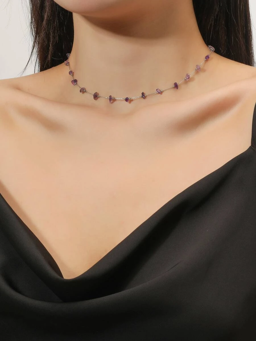 สร้อยคอ มีดีเทลตกแต่งด้วยหิน  kk-96