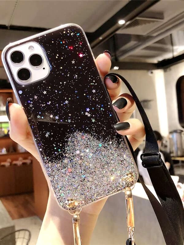 เคสโทรศัพท์ ตกแต่งเลื่อม พร้อมสายคล้องคอ c-91