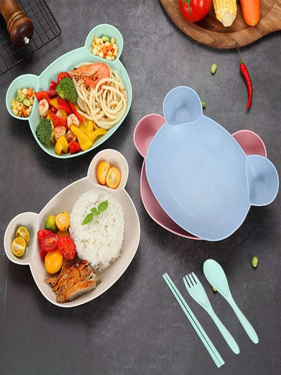 1 ชิ้น สีสุ่ม จาน & 3 ชิ้น ชุดช้อนส้อมมีด  ff-9