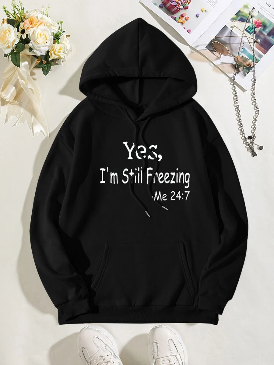 เสื้อฮู้ด ให้ความอบอุ่น พิมพ์ สโลแกน กระเป๋าจิงโจ้ เชือกรูด  cc-68