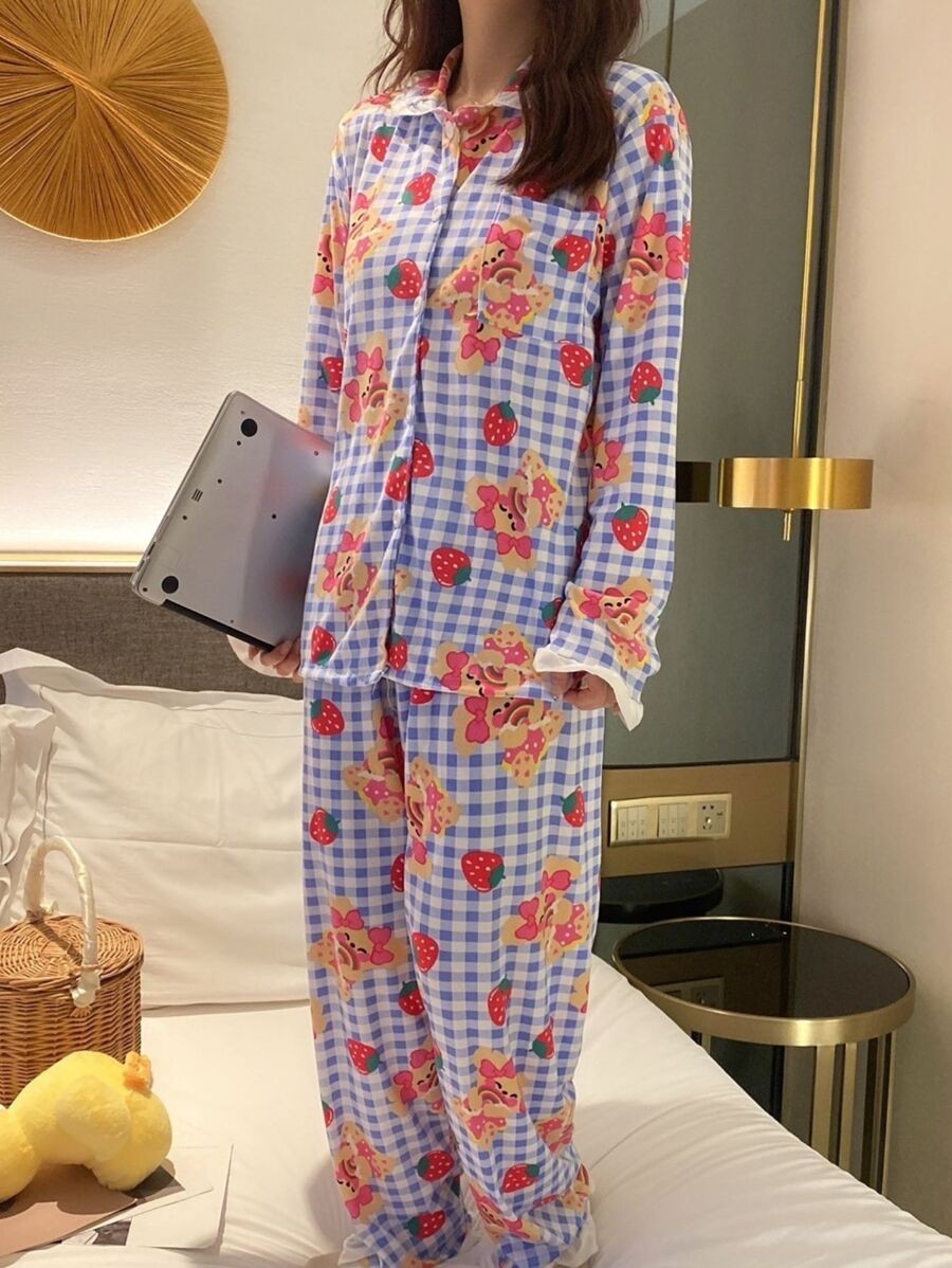 เซตชุดนอนผู้หญิง ชุดนอนแขนยาวขายาว ผ้านุ่ม ลายสก็อต ผ้าคอตตอนผสมเรยอน  bb-32